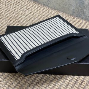 YSL 22s Uptown Pouch Clutch Bag Black White Canvas GHW