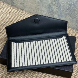 YSL 22s Uptown Pouch Clutch Bag Black White Canvas GHW