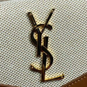 YSL 22s Uptown Pouch Clutch Bag Beige Brown Canvas GHW