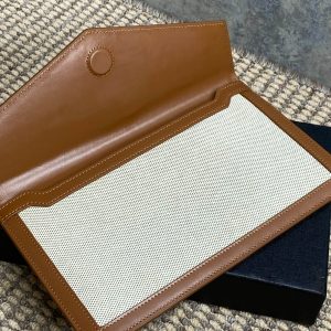 YSL 22s Uptown Pouch Clutch Bag Beige Brown Canvas GHW