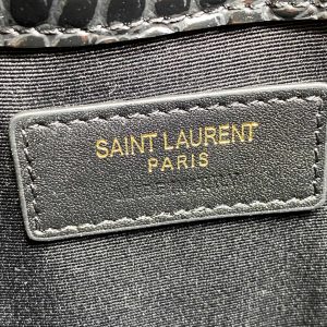 YSL 22s Uptown Pouch Clutch Bag Black Croc Embossed Leather GHW