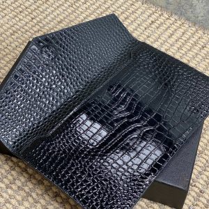 YSL 22s Uptown Pouch Clutch Bag Black Croc Embossed Leather GHW