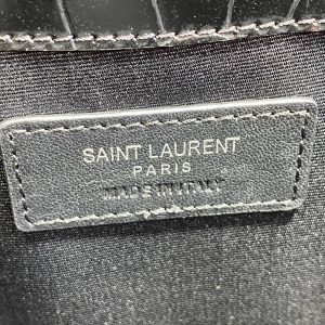 YSL 22s Uptown Pouch Clutch Bag Black Croc Embossed Leather Sliver HW