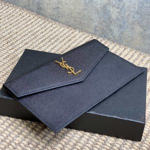 YSL 22s Uptown Pouch Clutch Bag Black Cowhide GHW