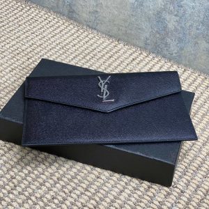 YSL 22s Uptown Pouch Clutch Bag Black Cowhide Sliver HW