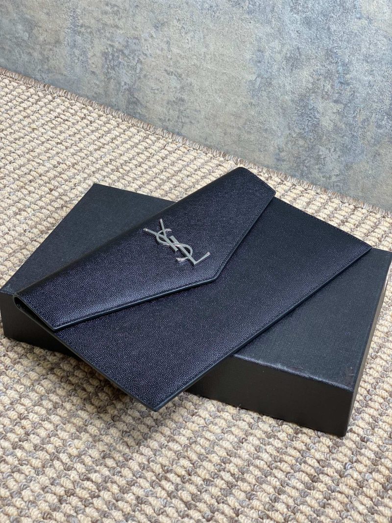 YSL 22s Uptown Pouch Clutch Bag Black Cowhide Sliver HW