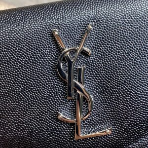 YSL 22s Uptown Pouch Clutch Bag Black Cowhide Sliver HW