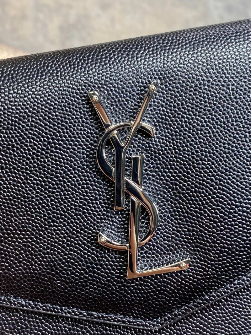 YSL 22s Uptown Pouch Clutch Bag Black Cowhide Sliver HW