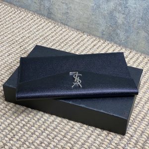 YSL 22s Uptown Pouch Clutch Bag Black Cowhide Sliver HW