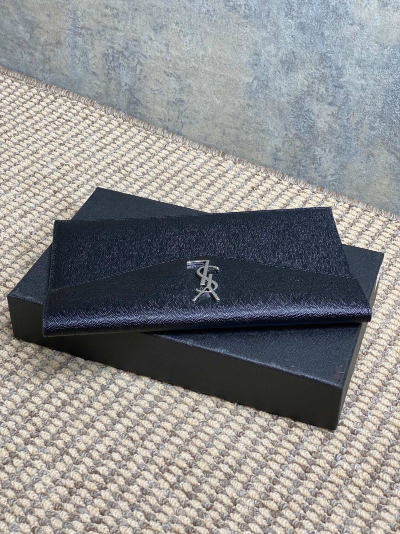 YSL 22s Uptown Pouch Clutch Bag Black Cowhide Sliver HW