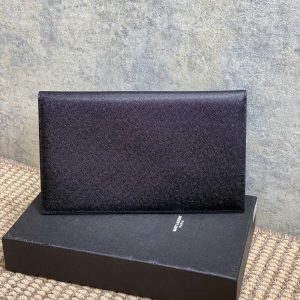 YSL 22s Uptown Pouch Clutch Bag Black Cowhide Sliver HW