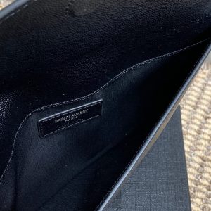 YSL 22s Uptown Pouch Clutch Bag Black Cowhide Sliver HW