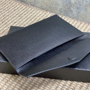 YSL 22s Uptown Pouch Clutch Bag Black Cowhide Sliver HW