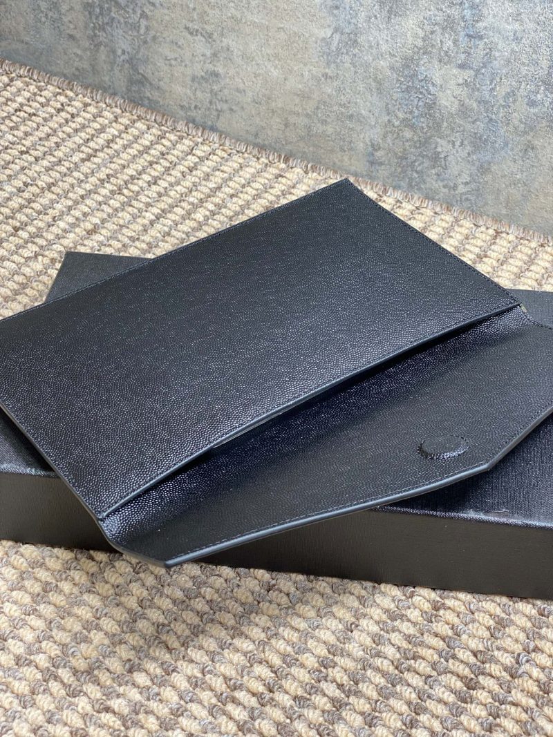 YSL 22s Uptown Pouch Clutch Bag Black Cowhide Sliver HW