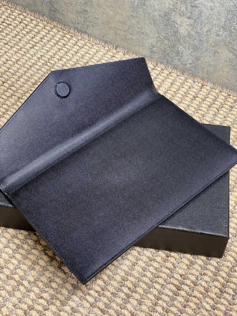 YSL 22s Uptown Pouch Clutch Bag Black Cowhide Sliver HW