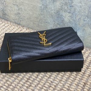 YSL Zippy Long Wallet Black Caviar Cowhide GHW