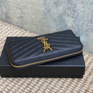 YSL Zippy Long Wallet Black Caviar Cowhide GHW