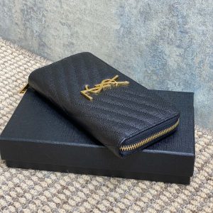 YSL Zippy Long Wallet Black Caviar Cowhide GHW