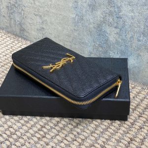 YSL Zippy Long Wallet Black Caviar Cowhide GHW