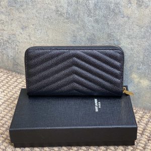 YSL Zippy Long Wallet Black Caviar Cowhide GHW