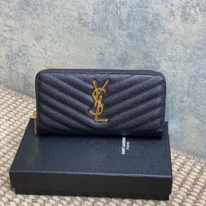 YSL Zippy Long Wallet Black Caviar Cowhide GHW