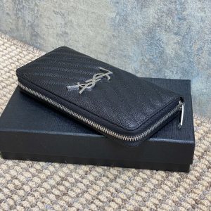 YSL Zippy Long Wallet Black Caviar Cowhide Sliver HW