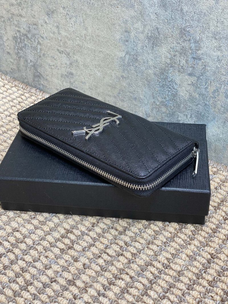YSL Zippy Long Wallet Black Caviar Cowhide Sliver HW