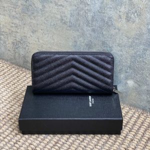 YSL Zippy Long Wallet Black Caviar Cowhide Sliver HW