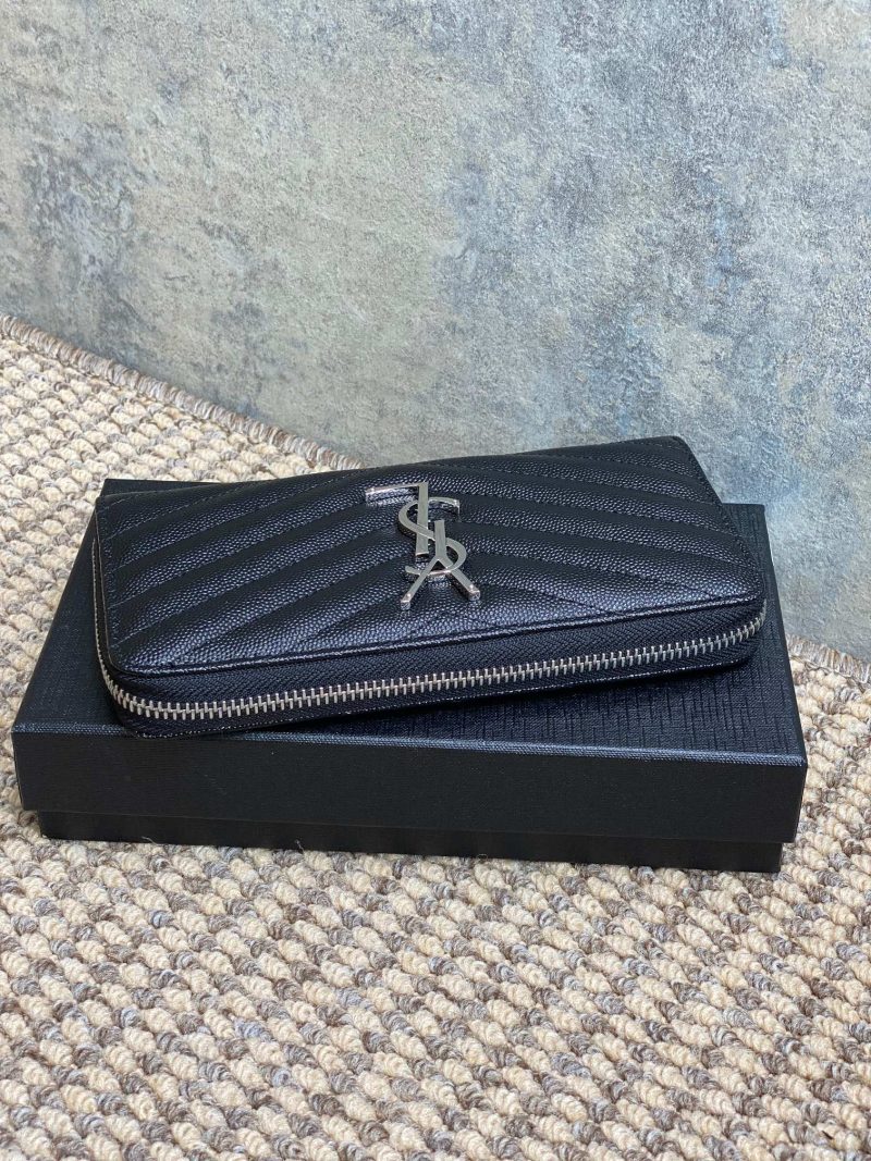 YSL Zippy Long Wallet Black Caviar Cowhide Sliver HW