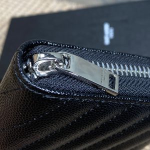 YSL Zippy Long Wallet Black Caviar Cowhide Sliver HW