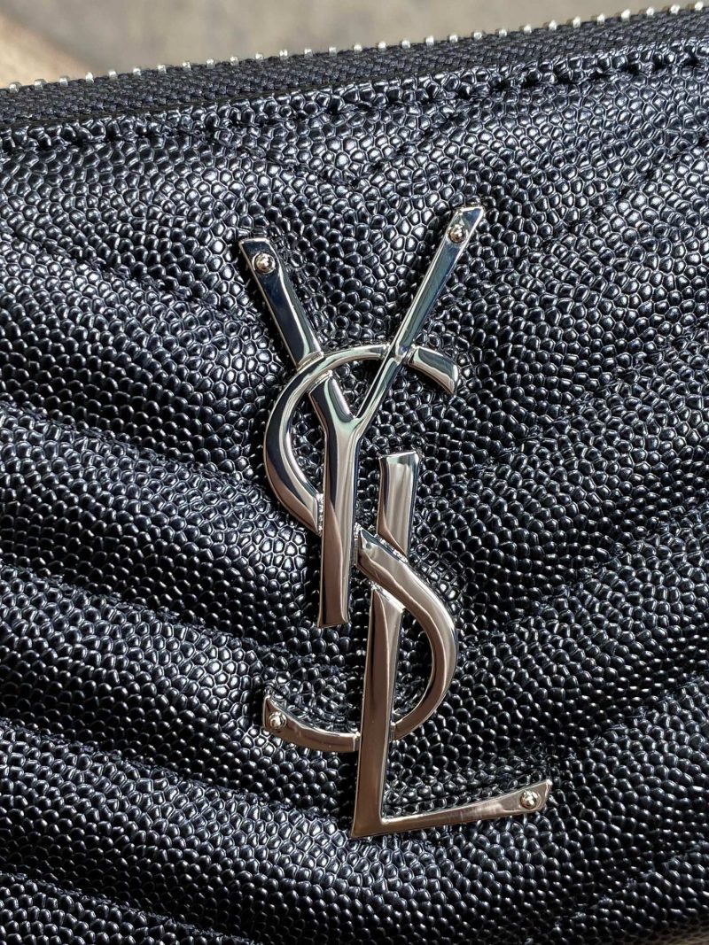 YSL Zippy Long Wallet Black Caviar Cowhide Sliver HW