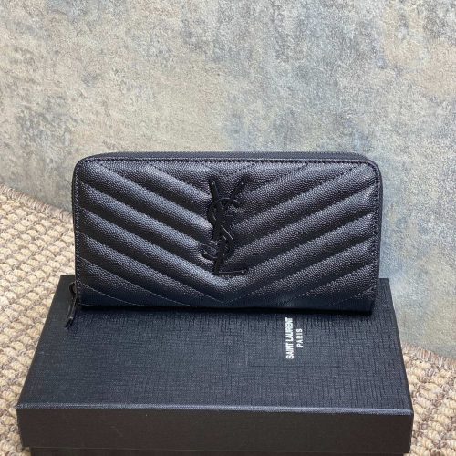 YSL Zippy Long Wallet Full Black Caviar Cowhide