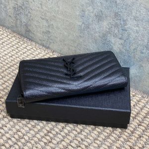 YSL Zippy Long Wallet Full Black Caviar Cowhide