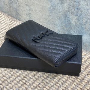YSL Zippy Long Wallet Full Black Caviar Cowhide