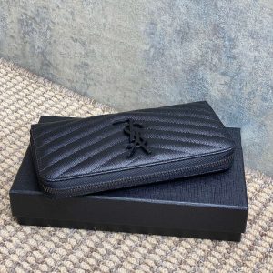 YSL Zippy Long Wallet Full Black Caviar Cowhide