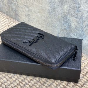 YSL Zippy Long Wallet Full Black Caviar Cowhide