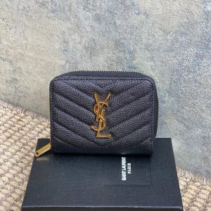 YSL Cassandre Matelassé Compact Zip-Around Wallet Black Caviar Cowhide GHW