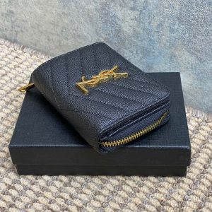 YSL Cassandre Matelassé Compact Zip-Around Wallet Black Caviar Cowhide GHW