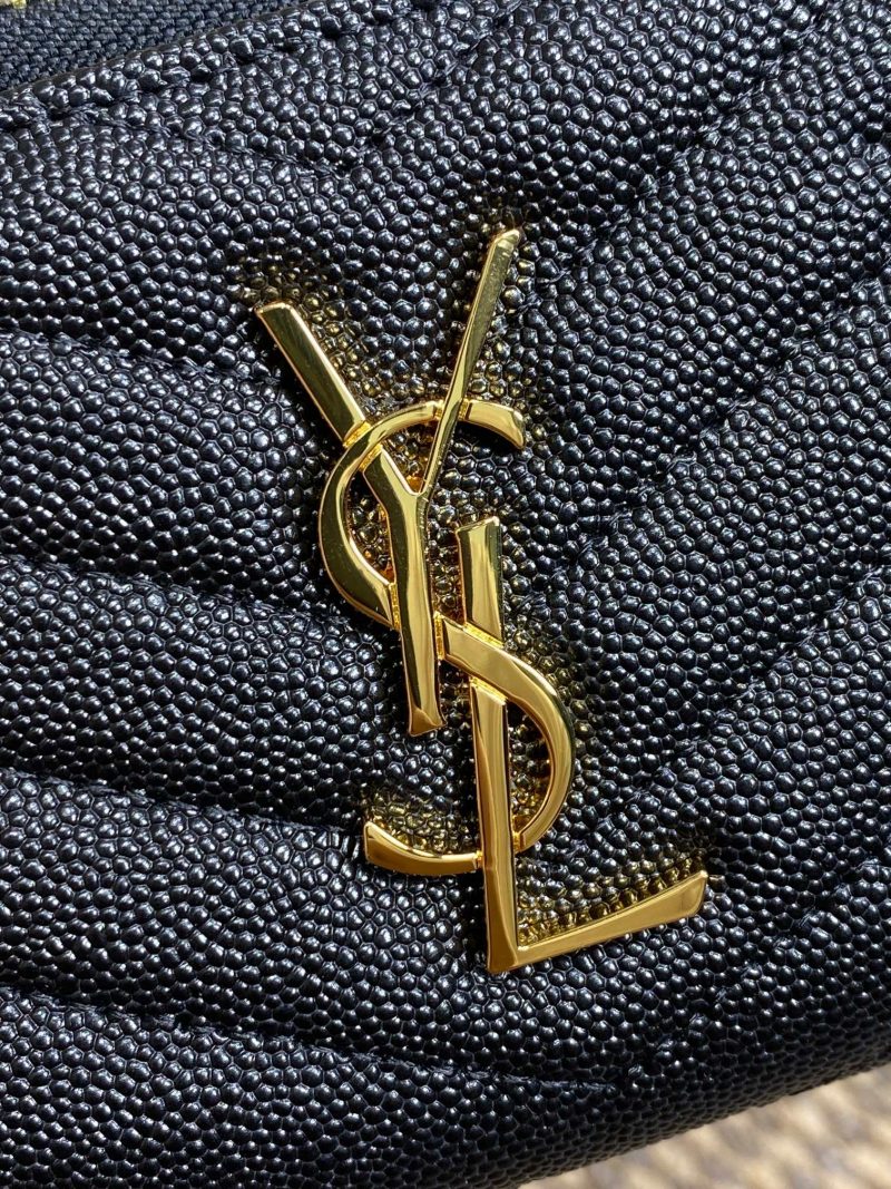 YSL Cassandre Matelassé Compact Zip-Around Wallet Black Caviar Cowhide GHW