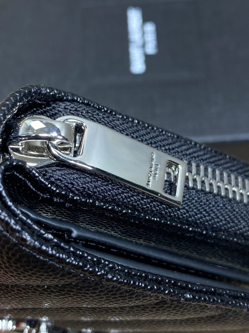 YSL Cassandre Matelassé Compact Zip-Around Wallet Black Caviar Cowhide Sliver HW
