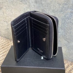 YSL Cassandre Matelassé Compact Zip-Around Wallet Black Caviar Cowhide Sliver HW