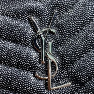 YSL Cassandre Matelassé Compact Zip-Around Wallet Black Caviar Cowhide Sliver HW