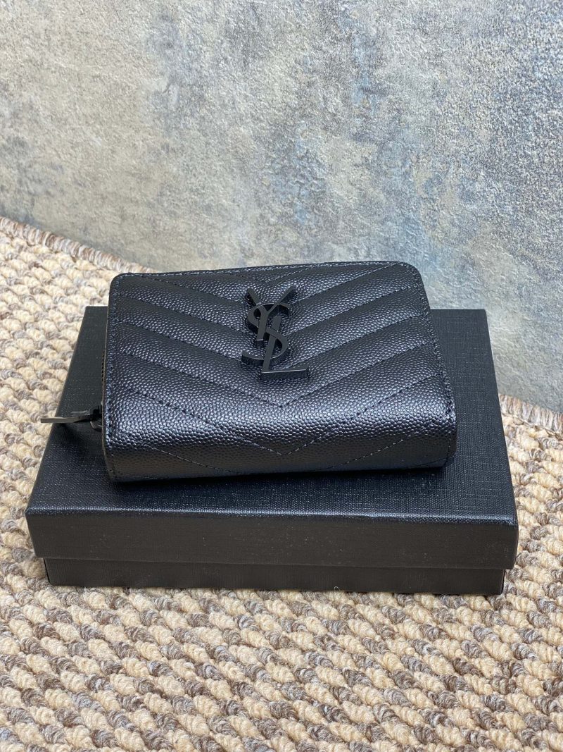 YSL Cassandre Matelassé Compact Zip-Around Wallet Full Black Caviar Cowhide