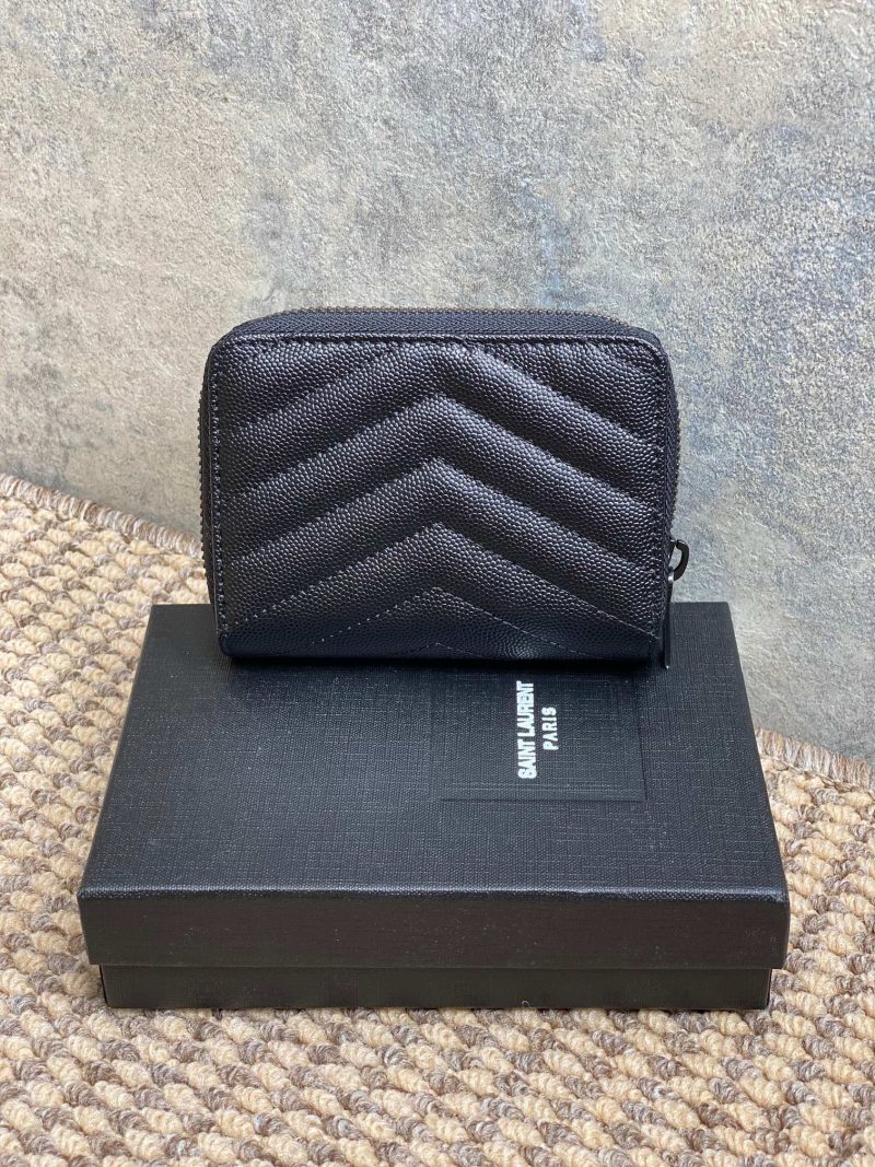 YSL Cassandre Matelassé Compact Zip-Around Wallet Full Black Caviar Cowhide