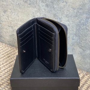 YSL Cassandre Matelassé Compact Zip-Around Wallet Full Black Caviar Cowhide