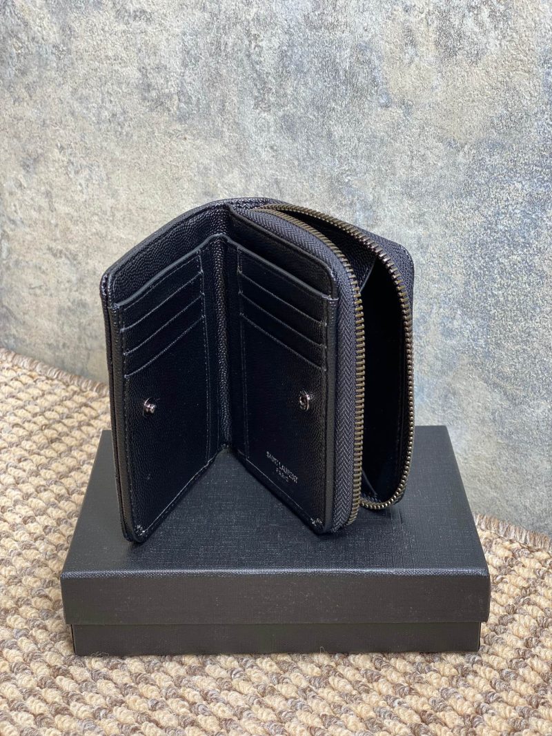 YSL Cassandre Matelassé Compact Zip-Around Wallet Full Black Caviar Cowhide