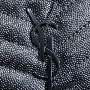 YSL Cassandre Matelassé Compact Zip-Around Wallet Full Black Caviar Cowhide