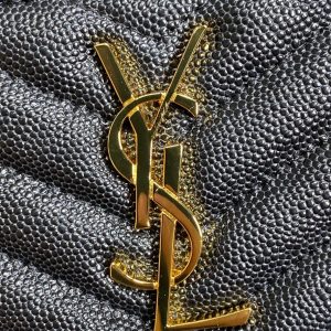 YSL Gold Hardware Logo Zipper Clutch 23cm Black Caviar Cowhide