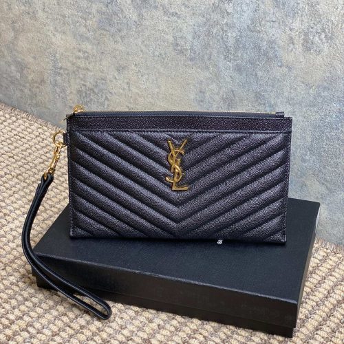 img_aed707d3_20240429_a1714368675718_5435_jpg YSL Gold Hardware Logo Zipper Clutch 23cm Black Caviar Cowhide