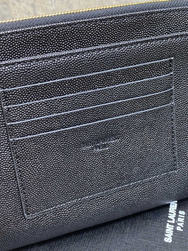 YSL Gold Hardware Logo Zipper Clutch 23cm Black Caviar Cowhide